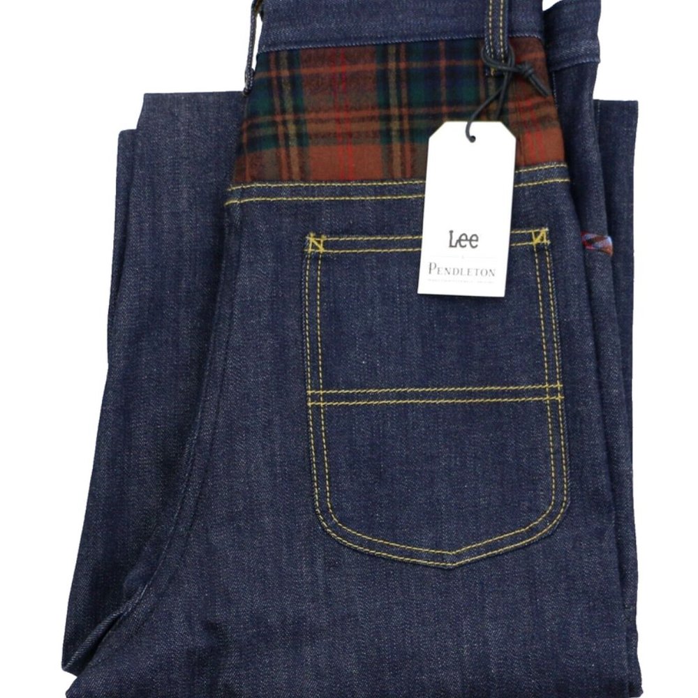 Lee High-Rise Indigo Denim Jeans with Tartan Waistband